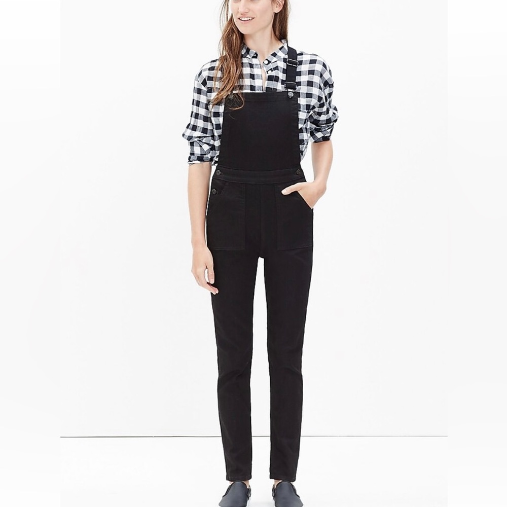 Madewell Denim Cross Back Overalls Black Slim Skinny High Rise Stretch XS